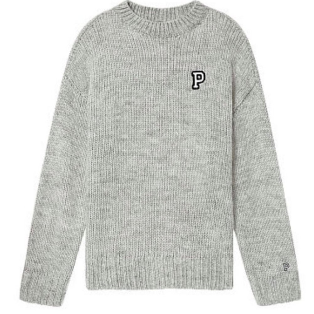 VICTORIA'S SECRET PINK GRAY BOYFRIEND CHUNKY KNIT SWEATER